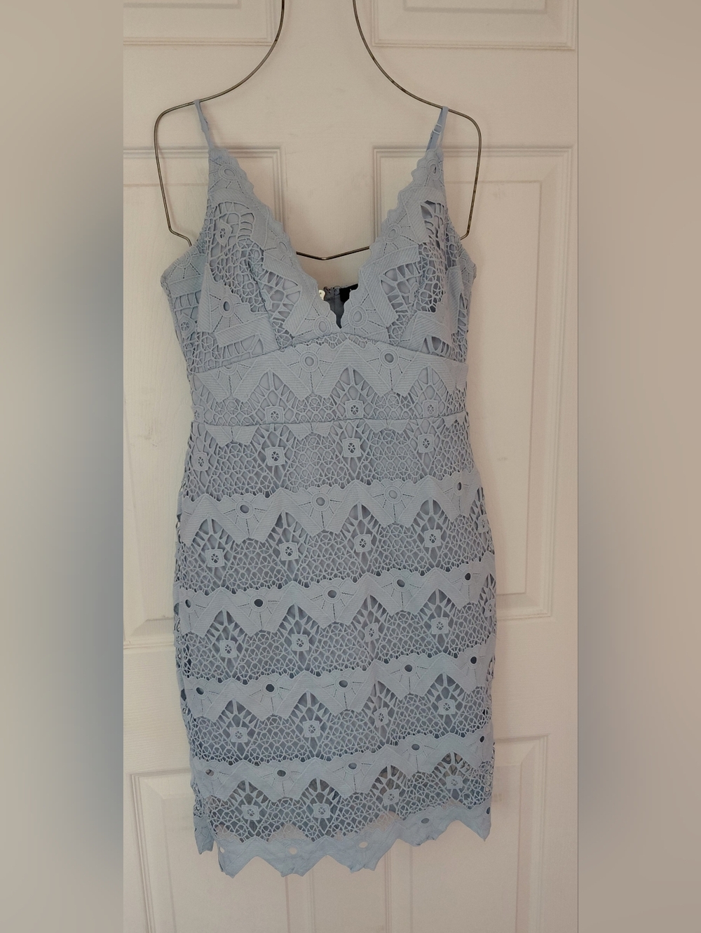 LULUS Light Blue Crochet Lace Bodycon Mini Dress - Size Medium
